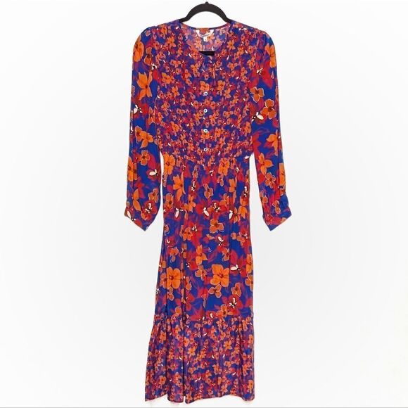 Tucker Juliette Dress Teal Petals in Starlight in Silk Crepe de Chine Midi - Picture 2 of 10